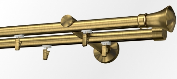 Karnisze podwójne przesuwne na wspornikach prostych w kolorze mosiądzu antycznego 460cm  